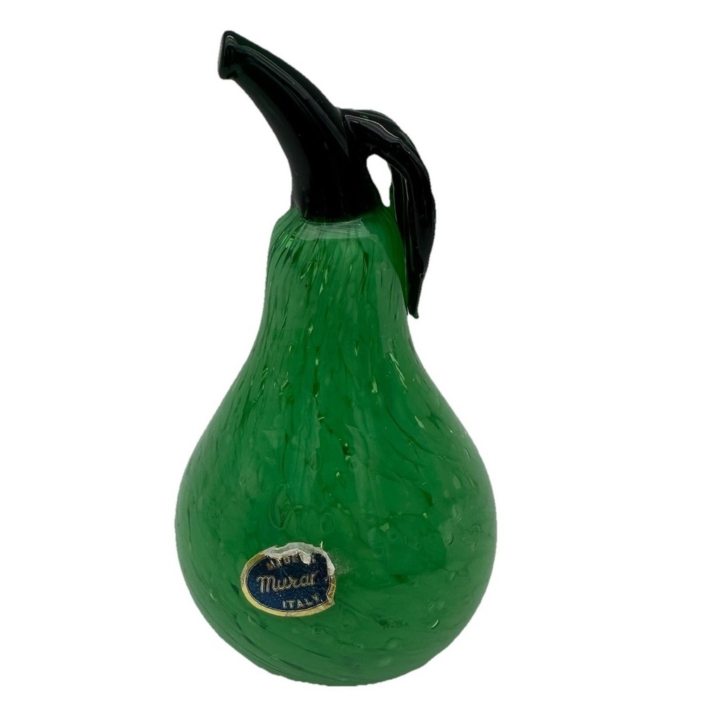 Murano Italian Art Glass Green Pear MCM 5.5" Paperweight Fruit Decor